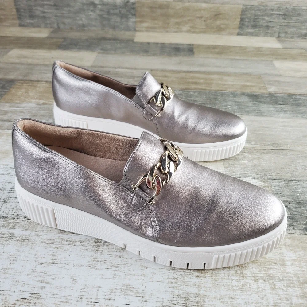 Naturalizer Metallic Silver Platform Slip-On Loafers